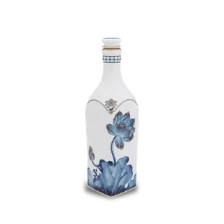 Chai sứ dưỡng sinh vuông sứ Minh Long 1.0 L + nắp (K1) - Dưỡng Sinh - Sen Cobalt