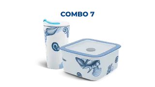 Combo 7: Ly sứ - Hộp dưỡng sinh (hoa văn Đại dương) sứ Minh Long