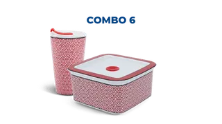 Combo 6: Ly sứ - Hộp sứ dưỡng sinh (hoa văn Red Karakusa) sứ Minh Long